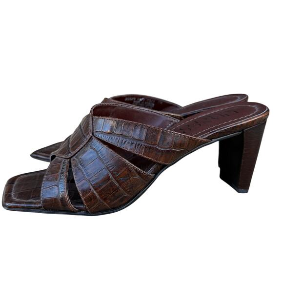 Franco Sarto Brown Croc Embossed Leather Sandals - Size 7 - Picture 1 of 6